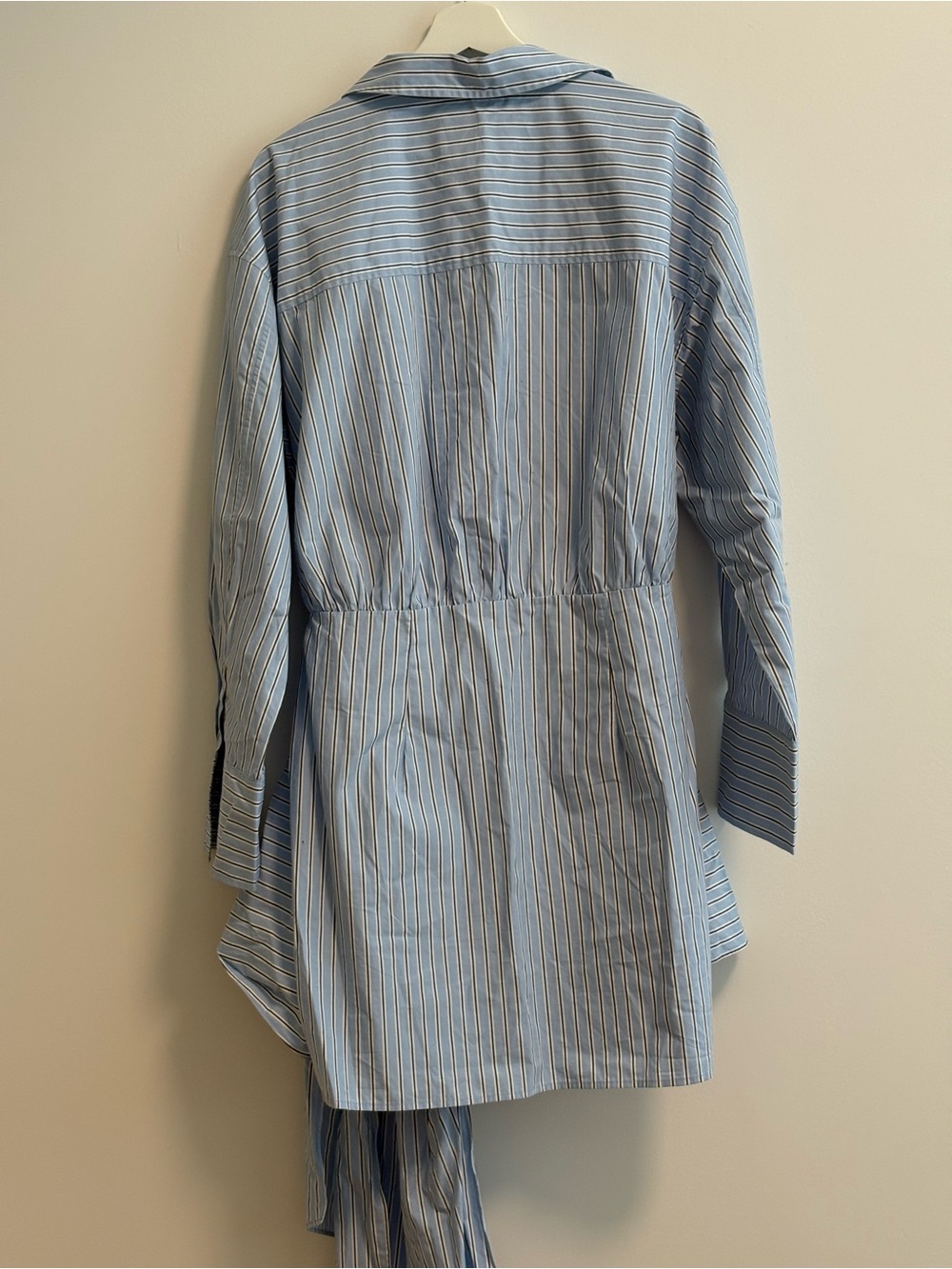 Classic Blue Stripe Long Sleeve Shirt Dress with Tie Detail - Picture 8 of 11